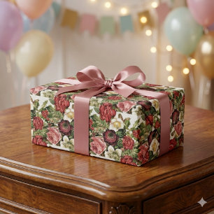 Papel De Regalo Rosas Vintage sobre Decoupage Blanco o Regalo