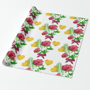 Papel de regalo Rosas y Corazón de Oro