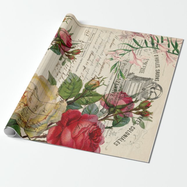 Papel De Regalo Rosas y efemera floral (Desenrollado)