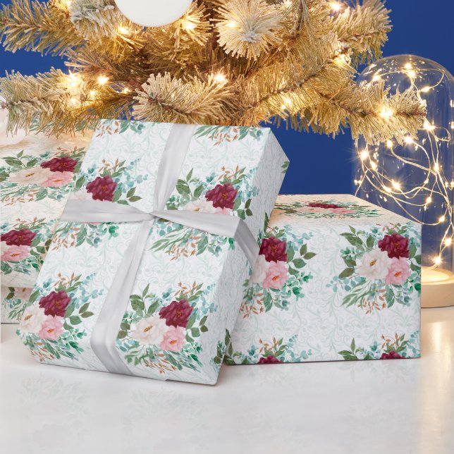 Papel De Regalo Rosas y Menta Elegantes  (Vacaciones)