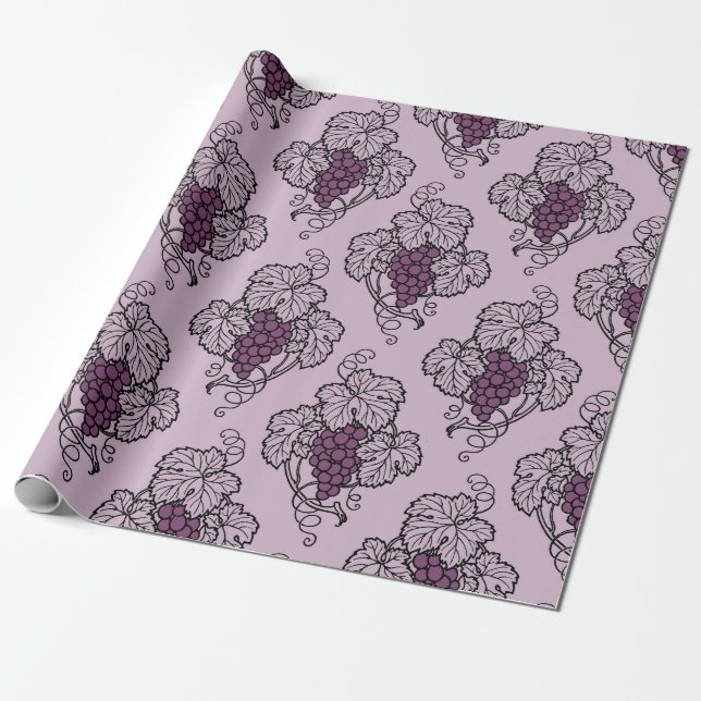 Papel De Regalo Rosas y Negros Uvas Patrón Vintage (Desenrollado)