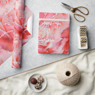 Papel De Regalo rosas y nombre rosados, patrón floral romántico
