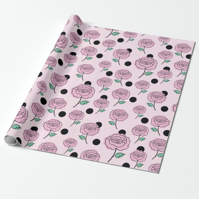 Papel De Regalo Rosas y puntos. (Desenrollado)