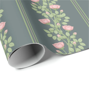 Papel De Regalo Rosas y rayas rosas rosas en pizarra azul