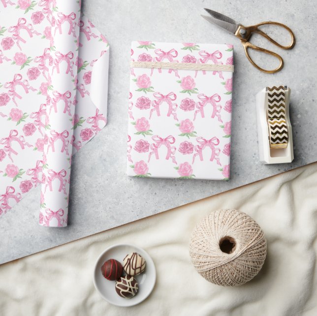 Papel De Regalo RosasyLazosRosaAcuarela (Artesanía)
