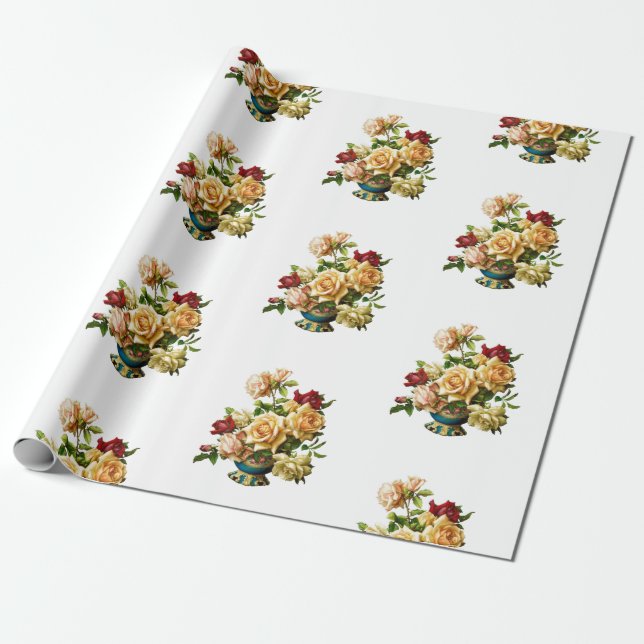 Papel De Regalo Rose Bouquet Pattern Vintage Elegante (Desenrollado)