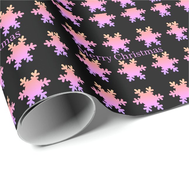 Papel De Regalo Rose Gold Pink Snowflake Patterns Merry Christmas  (Esquina del rollo)