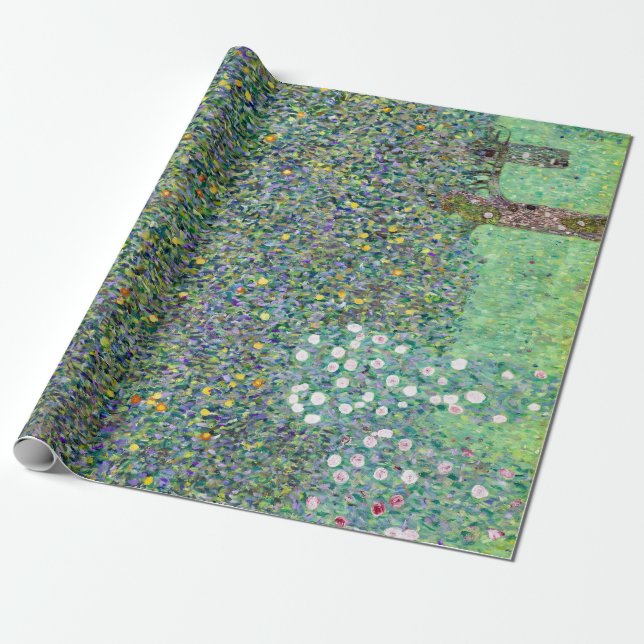 Papel De Regalo Rosebushes Bajo Los Árboles, Gustav Klimt (Desenrollado)