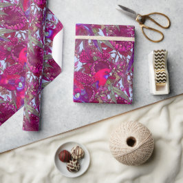Papel De Regalo Rosella Carmesí y Estampado de Flores Silvestres