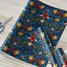 Rosemaling Escandinavo Folk Azul Rojo