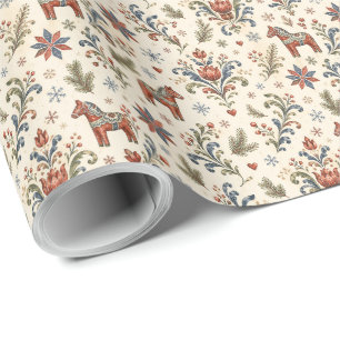 Papel De Regalo Rosemaling navideño nórdico