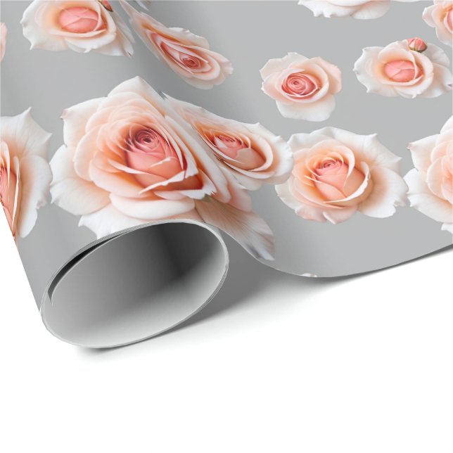 Papel De Regalo Roses In Shades Of Peach And Coral Scattered (Esquina del rollo)
