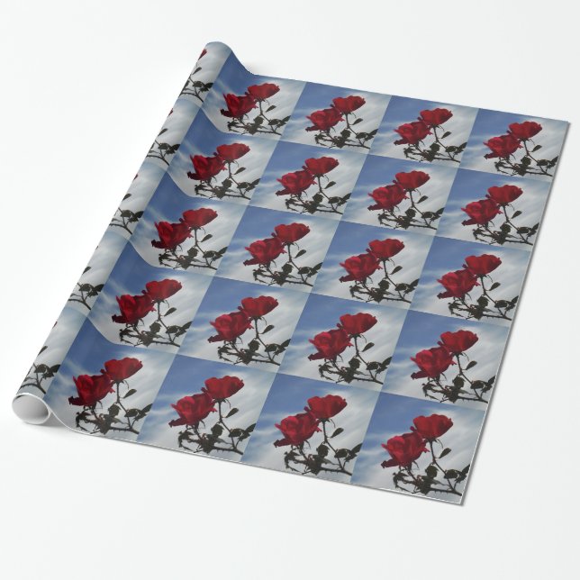 Papel De Regalo Roses rojos contra un brillante cielo azul (Desenrollado)