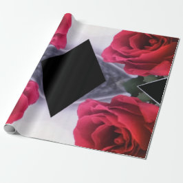 Papel De Regalo Roses rojos y patrón geométrico de diamantes negro