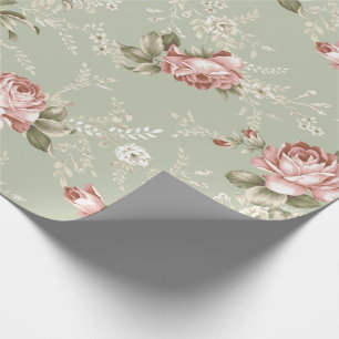 Papel De Regalo Roses rosas romanticas de Rubor - Sage Green Backg