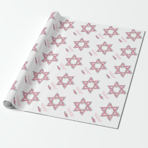 Papel De Regalo Rosh Hashanah Star of David Pink Flower White