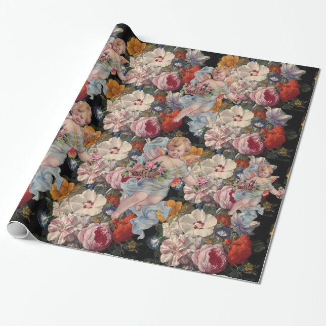 PAPEL DE REGALO ROSOS Y FLORES ROMÁNTICOS DE ÁNGEL ROMÁNTICO (Desenrollado)