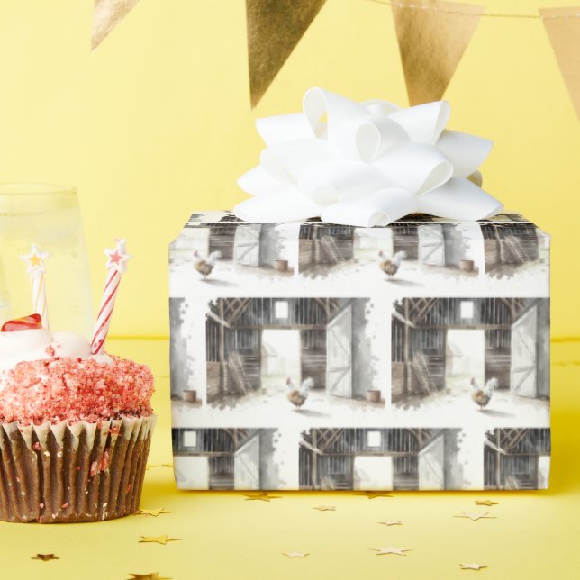 Papel De Regalo Rostro de acuarela en un granero (Fiesta de cumpleaños )