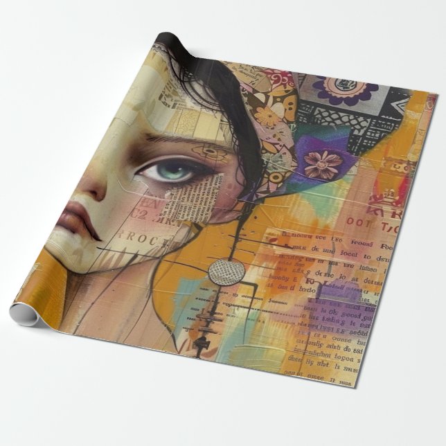 Papel De Regalo Rostro de Collage de Álbum Antiguo (4) (Desenrollado)