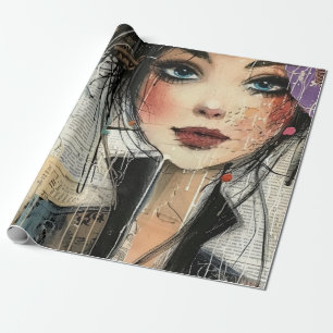 Papel De Regalo Rostro de collage de álbum de recuerdos vintage (8