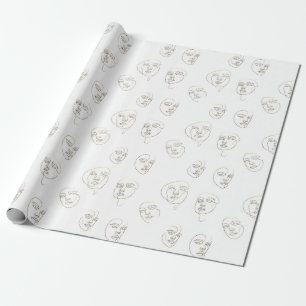 Papel De Regalo Rostro Femenino Mínimo Patrón de Línea (1)