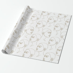 Papel De Regalo Rostro Femenino Mínimo Patrón de Línea (2)