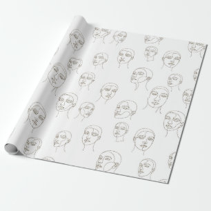 Papel De Regalo Rostro Femenino Mínimo Patrón de Línea (3)