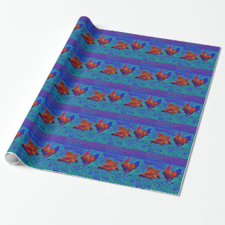 Papel De Regalo Rostro y gallinas arcoiris, azul eléctrico