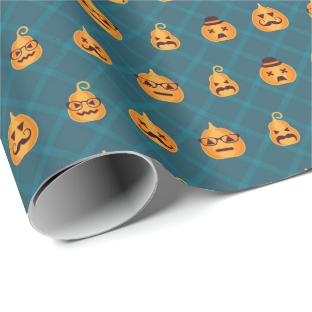 Papel De Regalo Rostros Divertidos De Halloween (Esquina del rollo)
