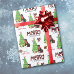 Papel De Regalo Rottweiler, Bird y Christmas Tree<br><div class="desc">El patrón repetido en este lindo Navidad envolviendo papel es la imagen de un perro Rottweiler que lleva una bufanda roja para Navidades. El perro se sienta entre paquetes de regalo envueltos de colores junto a un árbol de Navidad decorado. Un pájaro bullfinch está aterrizando en el árbol, y el...</div>