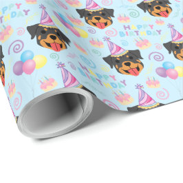 Papel De Regalo Rottweiler Birthday Gift Wrapping Paper in Blue