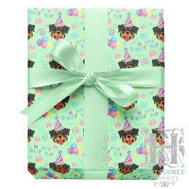 Papel De Regalo Rottweiler Birthday Gift Wrapping Paper in Green