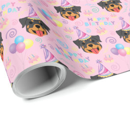 Papel De Regalo Rottweiler Birthday Gift Wrapping Paper in Pink