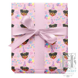 Papel De Regalo Rottweiler Birthday Gift Wrapping Paper in Pink