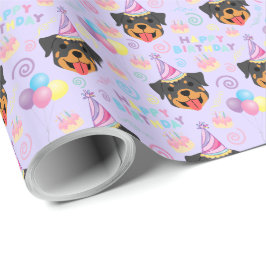 Papel De Regalo Rottweiler Birthday Gift Wrapping Paper in Purple