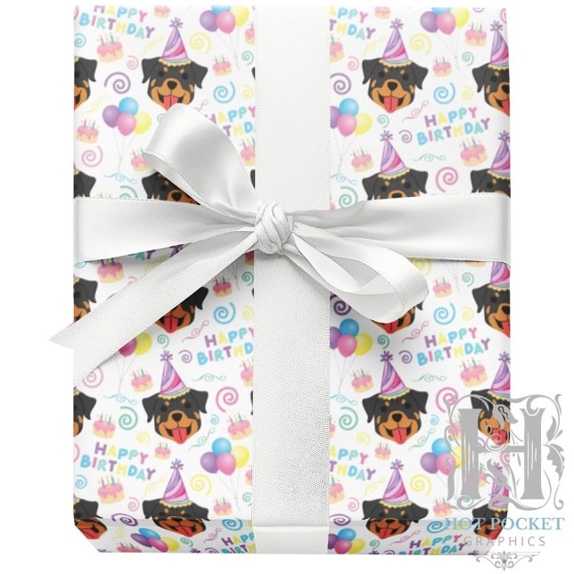 Papel De Regalo Rottweiler Birthday Gift Wrapping Paper in White (Subido por el creador)