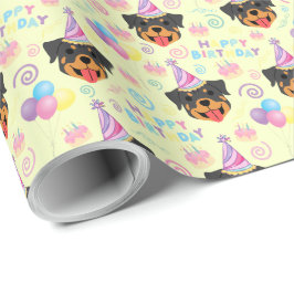 Papel De Regalo Rottweiler Birthday Gift Wrapping Paper in Yellow