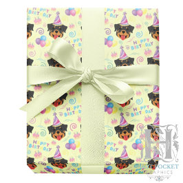 Papel De Regalo Rottweiler Birthday Gift Wrapping Paper in Yellow