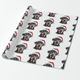 Papel De Regalo Rottweiler con sombrero de Santa