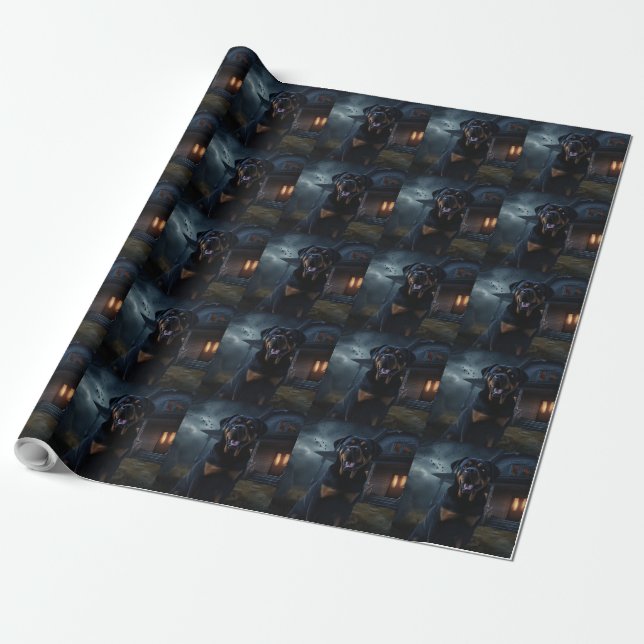 Papel De Regalo Rottweiler de Halloween aterrador (Desenrollado)