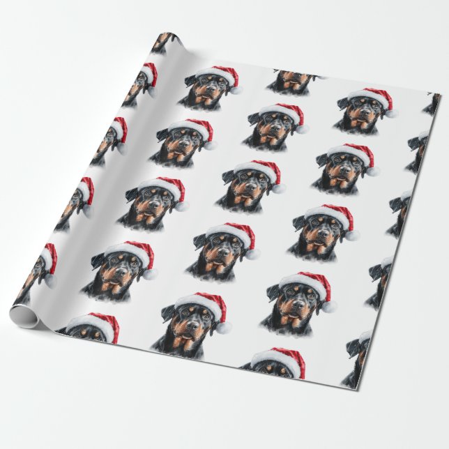 Papel De Regalo Rottweiler with Santa Hat (Desenrollado)