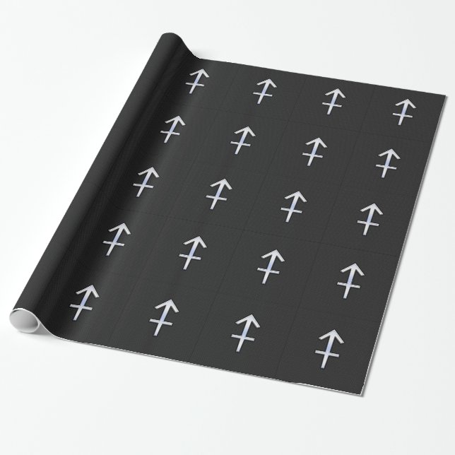 Papel De Regalo Rótulo cromado como sagitario zodiaco en negro (Desenrollado)