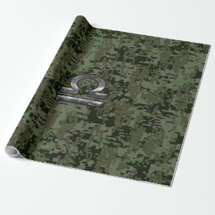 Papel De Regalo Rótulo Libra Zodiac en camo digital Woodland Green