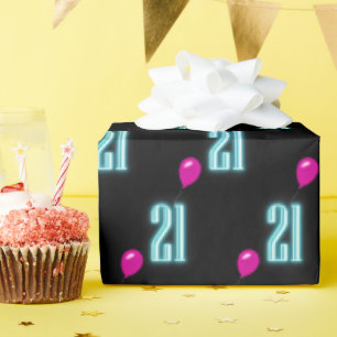 Papel De Regalo Rótulo neón de cumpleaños 21 con globo