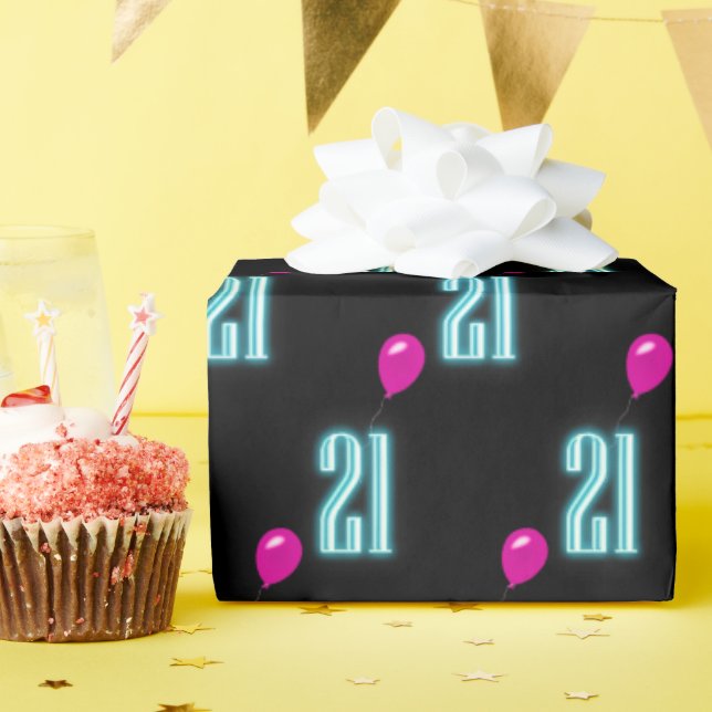 Papel De Regalo Rótulo neón de cumpleaños 21 con globo (Fiesta de cumpleaños )
