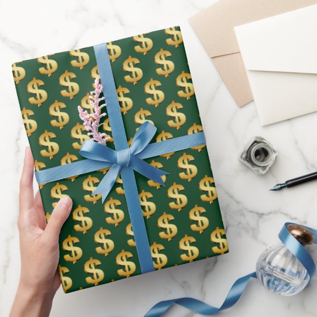 Papel De Regalo Rótulos Gold En Dólar En Verde (Regalar)