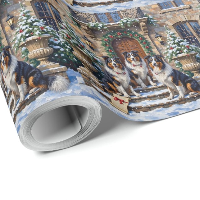 Papel De Regalo Rough Collie Christmas Scottish Highland Estate (Esquina del rollo)