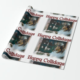 Papel De Regalo Rough Collie Happy Collidays Navidades