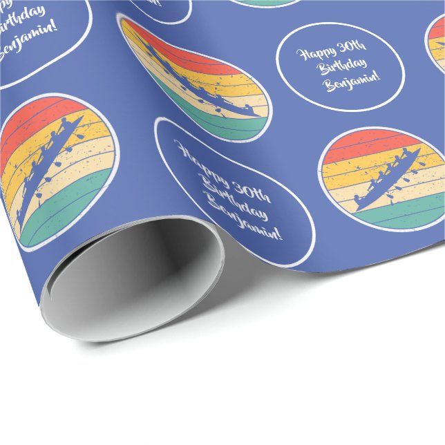 Papel De Regalo Rowing Crew Team Name Age Retro Sunset Birday (Esquina del rollo)