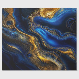 Papel De Regalo Royal Blue & Gold Fluid Art
